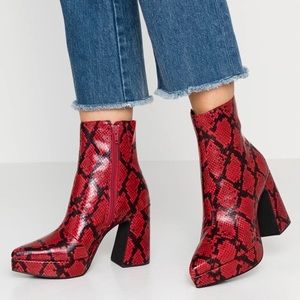 Jeffrey Campbell Dormant Red/Black snake booties